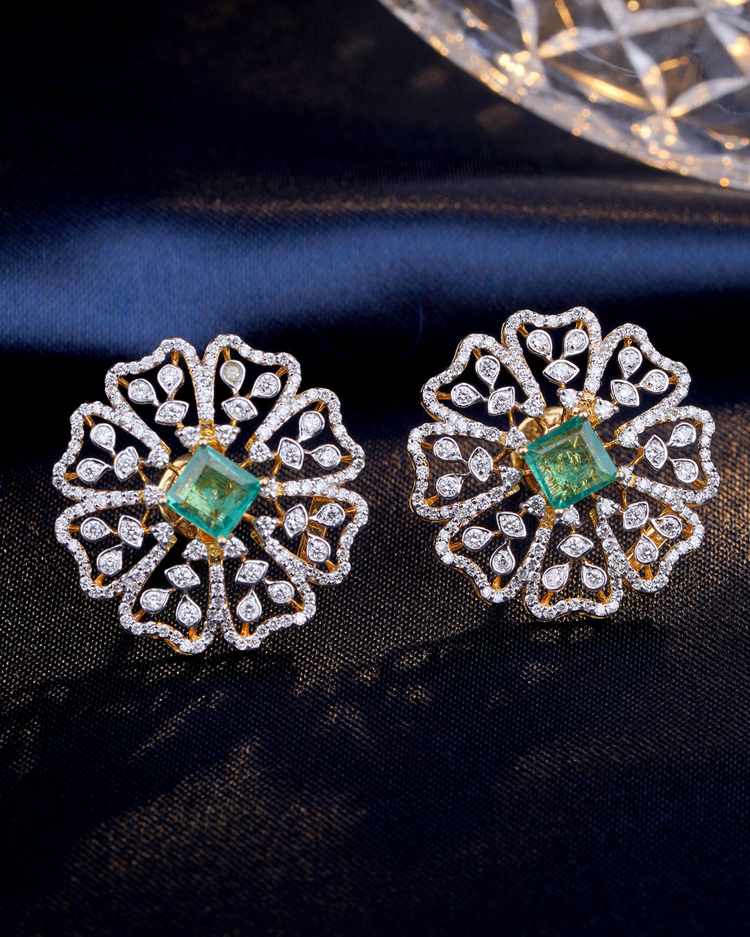 Emerald Diamond Stud Earrings for Women