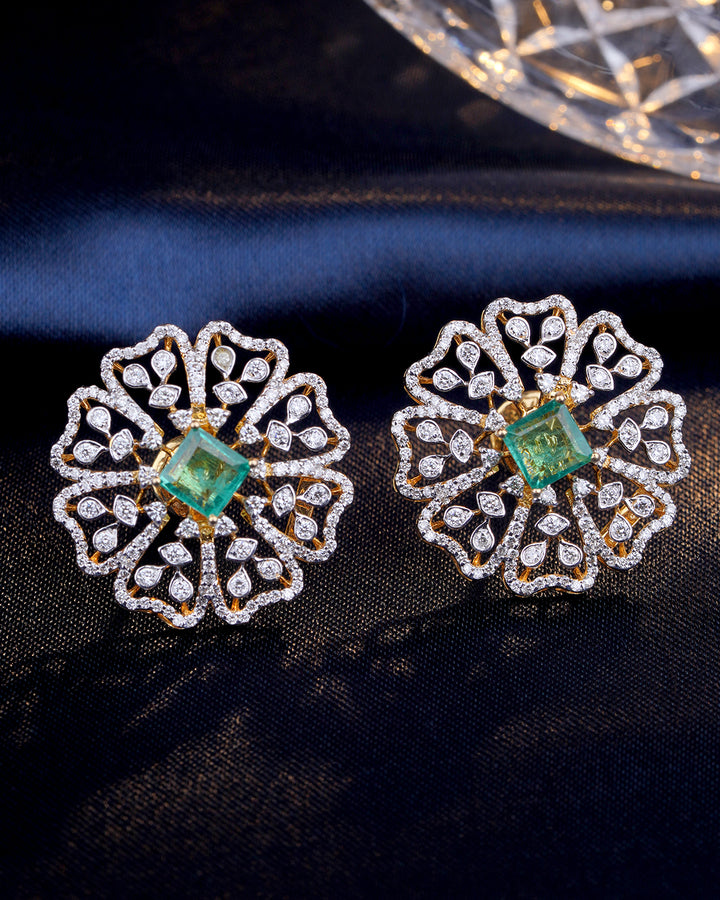Emerald Diamond Stud Earrings for Women