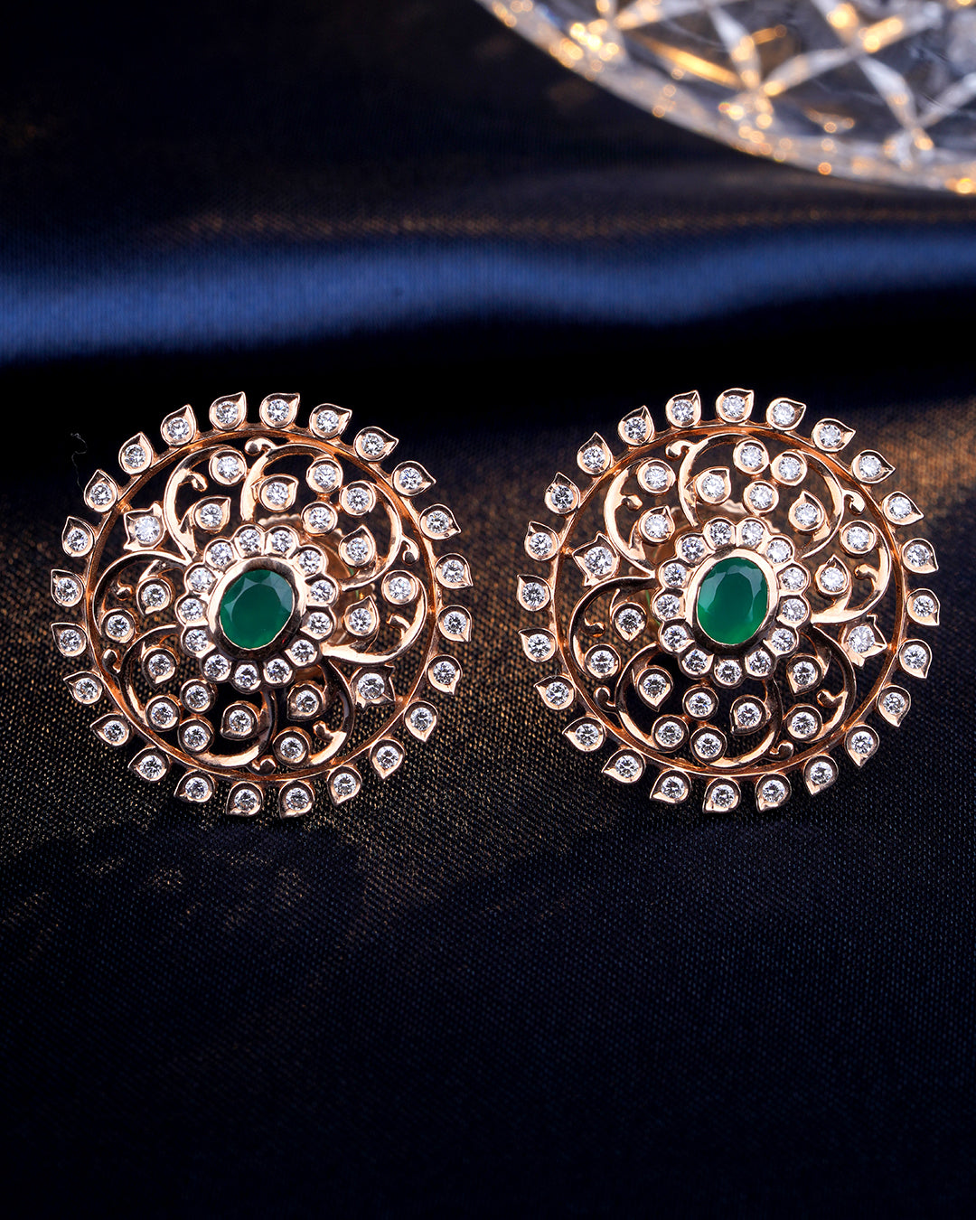 Vintage Emerald Diamond Stud Earrings for Women