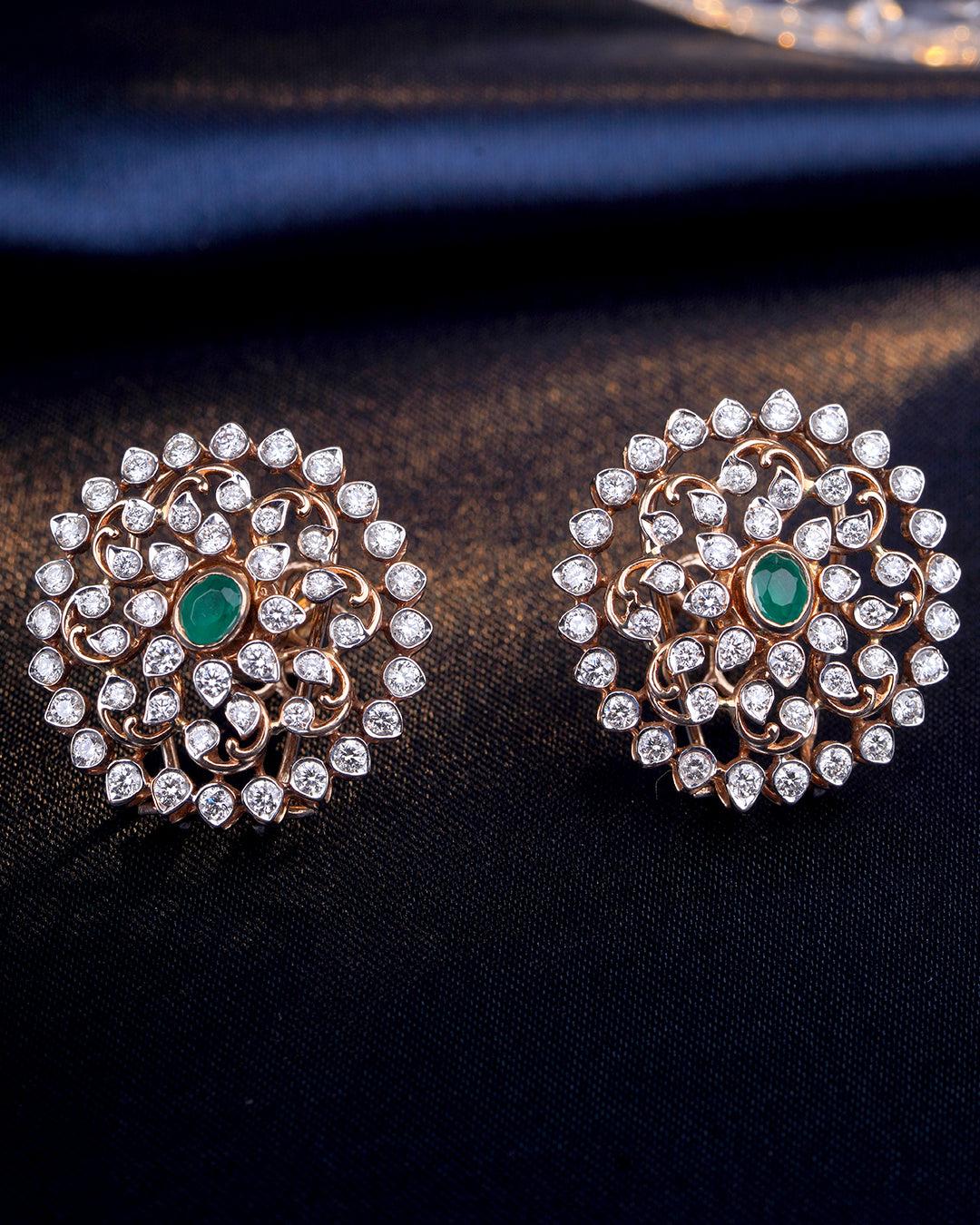 Shop Vintage Emerald Diamond Stud Earrings for Women