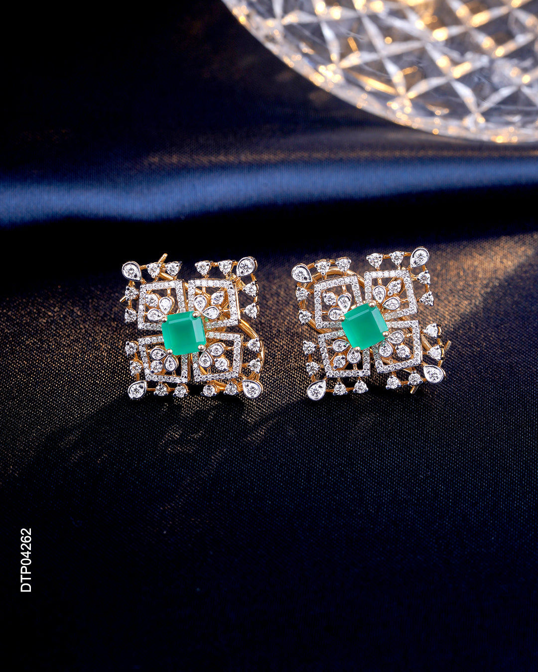 Geometric Emerald Diamond Stud Earrings for Women