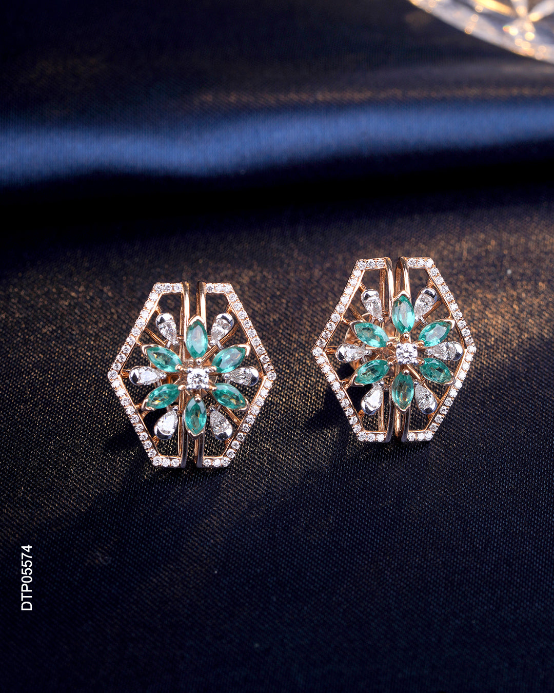 Geometric Emerald Diamond Stud Earrings for Women