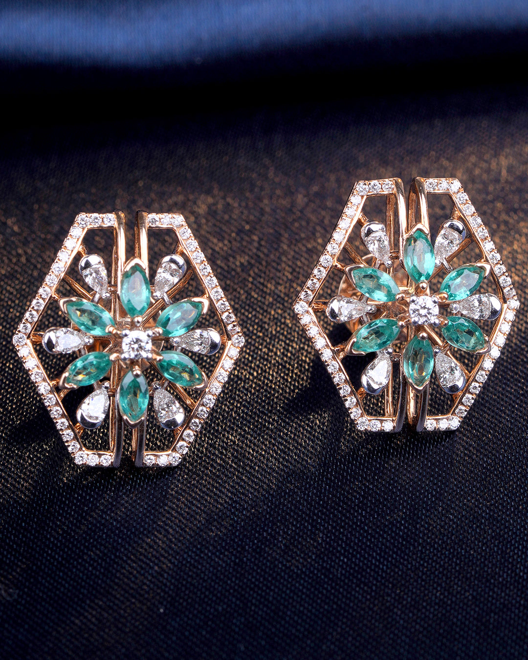 Geometric Emerald Diamond Stud Earrings for Women